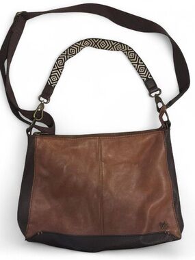 The Sak Brown Leather Crossbody and Shoulder Purse with Embroidered Strap
